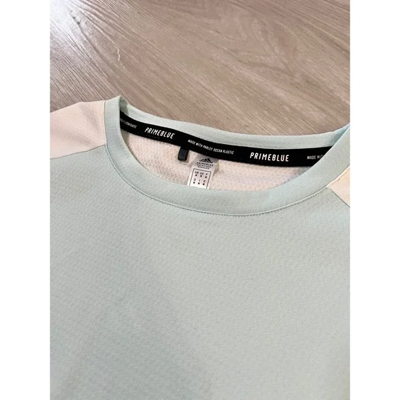 Adidas Primeblue Women Top Light Blue White Colorblock Athletic T Shirt Size M - Picture 3 of 16